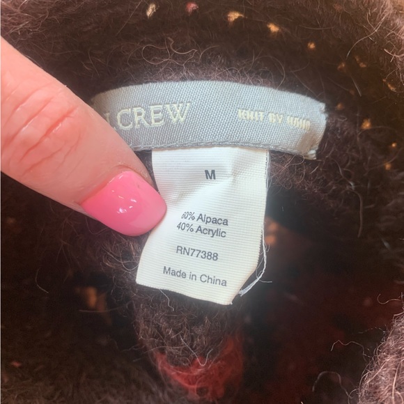 J. Crew Alpaca Blend Zigzag Fair Isle Sweater Knit by Hand Size M Jewel tones - Picture 2 of 4